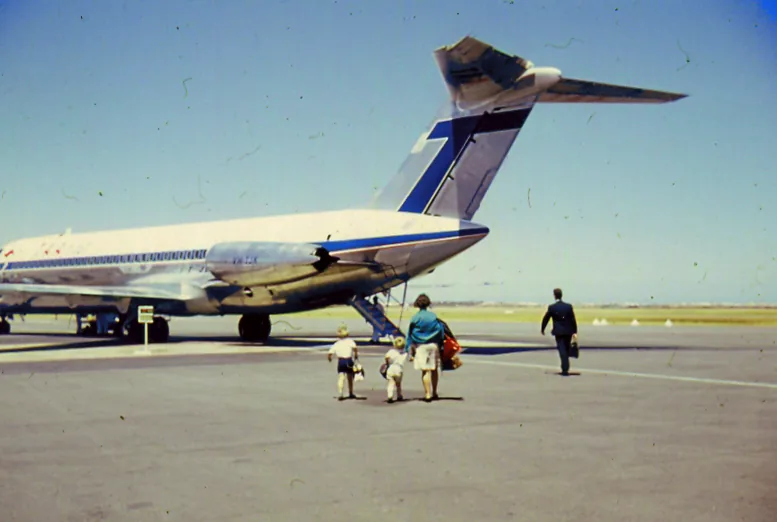 Passengers boarding DC-9-31 VH-TJK Trans Australian Airline flight at Adelaide Airport