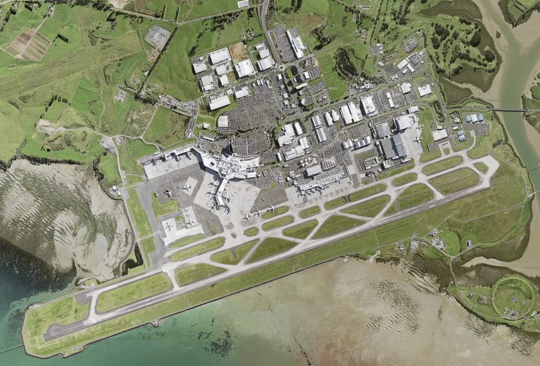 An aerial photo of the Auckland International Airport captured in 2017.