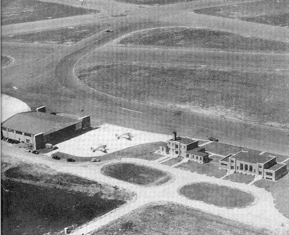 Aerial image of Berry Field Nashville Airport featuring the Tennessee National Guard facilities in the World War 2 era.