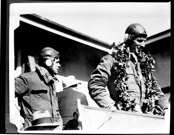 Charles Kingsford Smith and Charles Ulm after landing the “Southern Cross” at Eagle Farm, Brisbane.