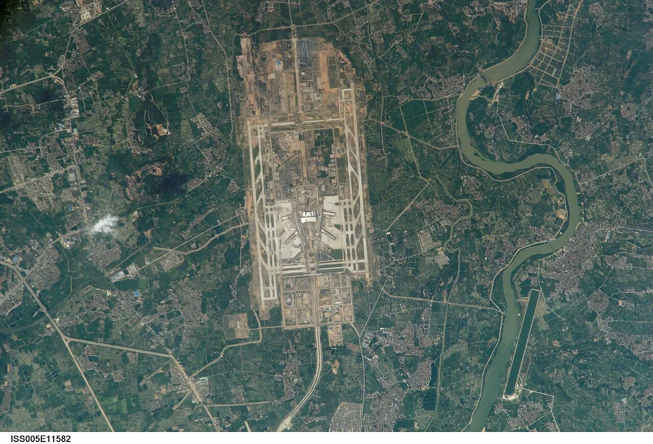 new Canton Airport under construction, photo taken from ISS