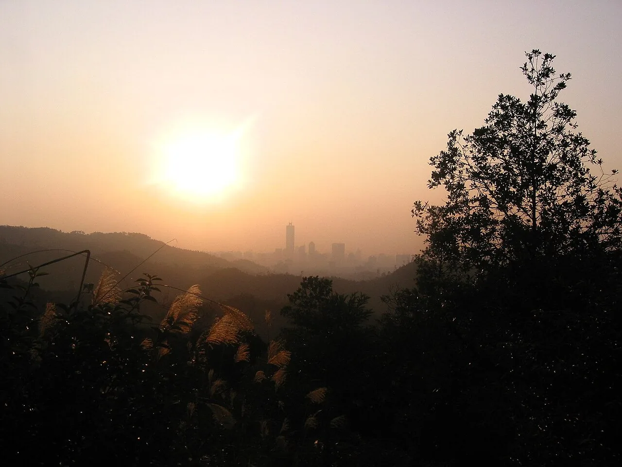 Canton from Baak Wan Mountain, in 2001, we can see the Citic Plaza tower.