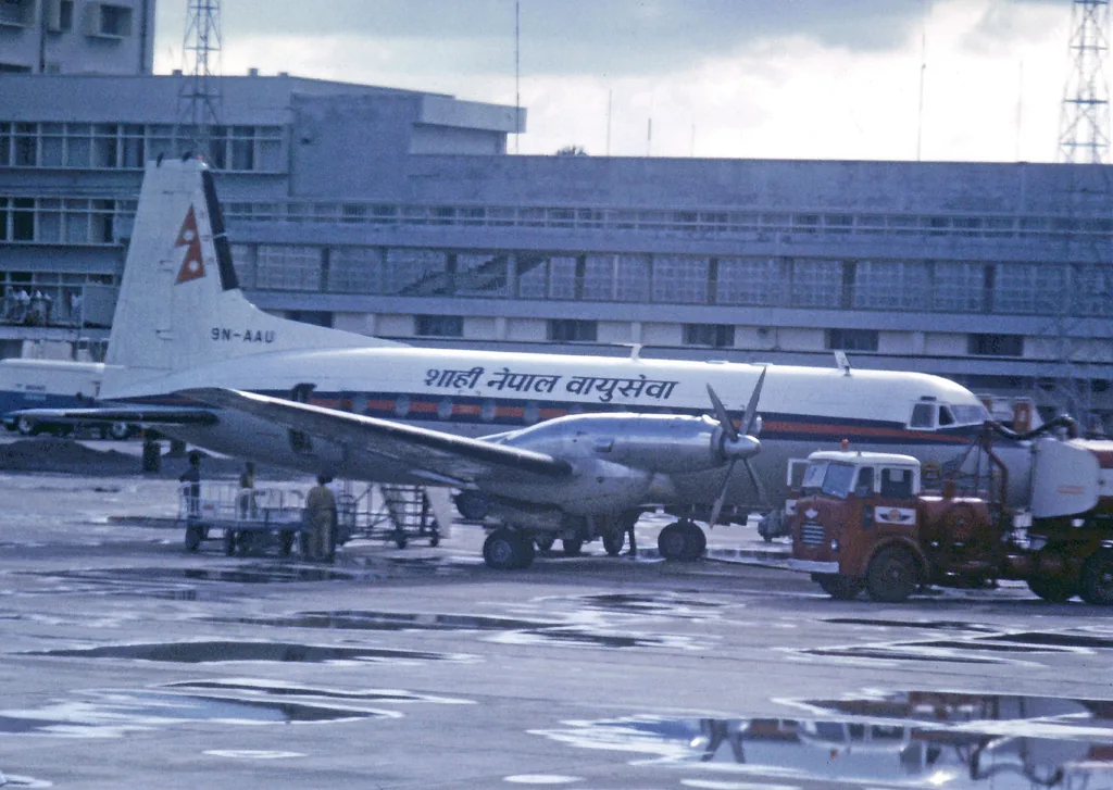 Hawker Siddeley HS.748 9N-AAU of Royal Nepal Airforce at Calcutta/Kolkata Dum Dum Airport in 1974
