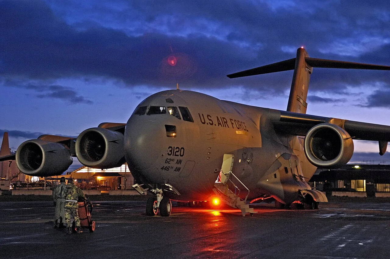 A maintenance crew prepares to launch a C-17 Globemaster III Aug. 20 for a winter fly-in mission from for Operation Deep Freeze Aug. 20 Christchurch, New Zealand. A C-17 and 31 Airmen from McChord Air Force Base, Wash., 
