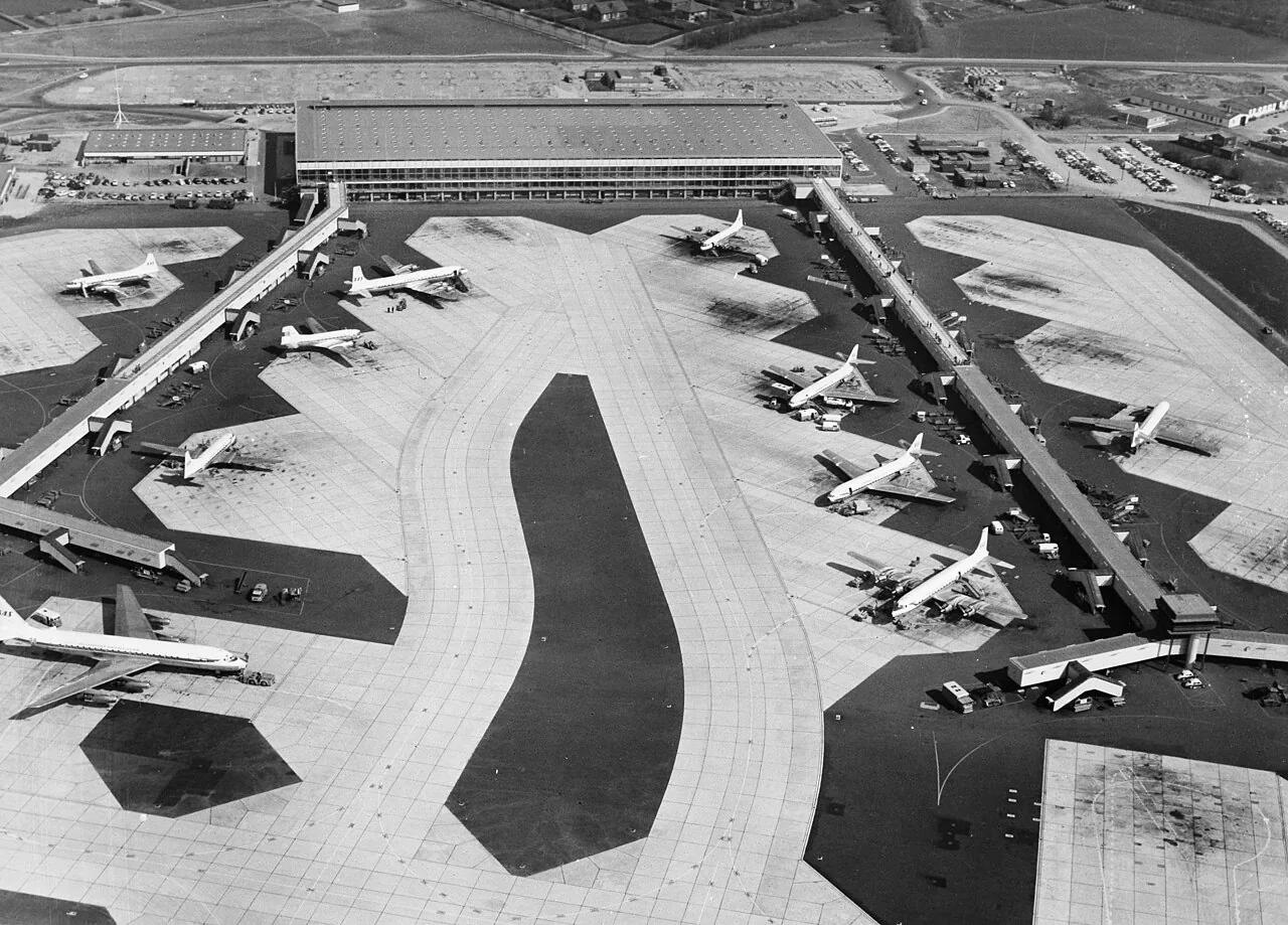 Kastrup Airport CPH, Copenhagen. Aerial view over the airport.