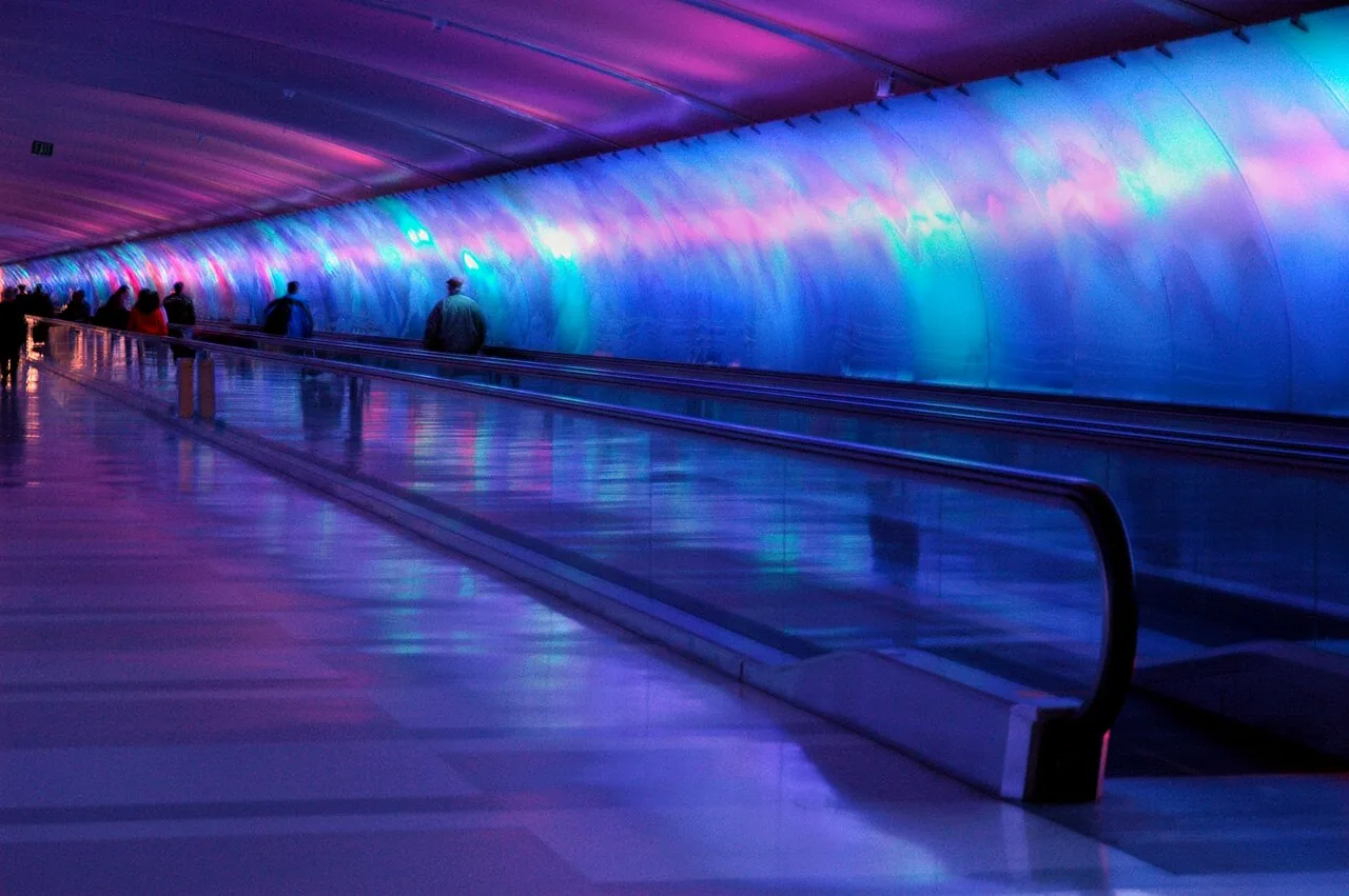 Photo of the pedestrian, Light Tunnel at Detroit's DTW airport.