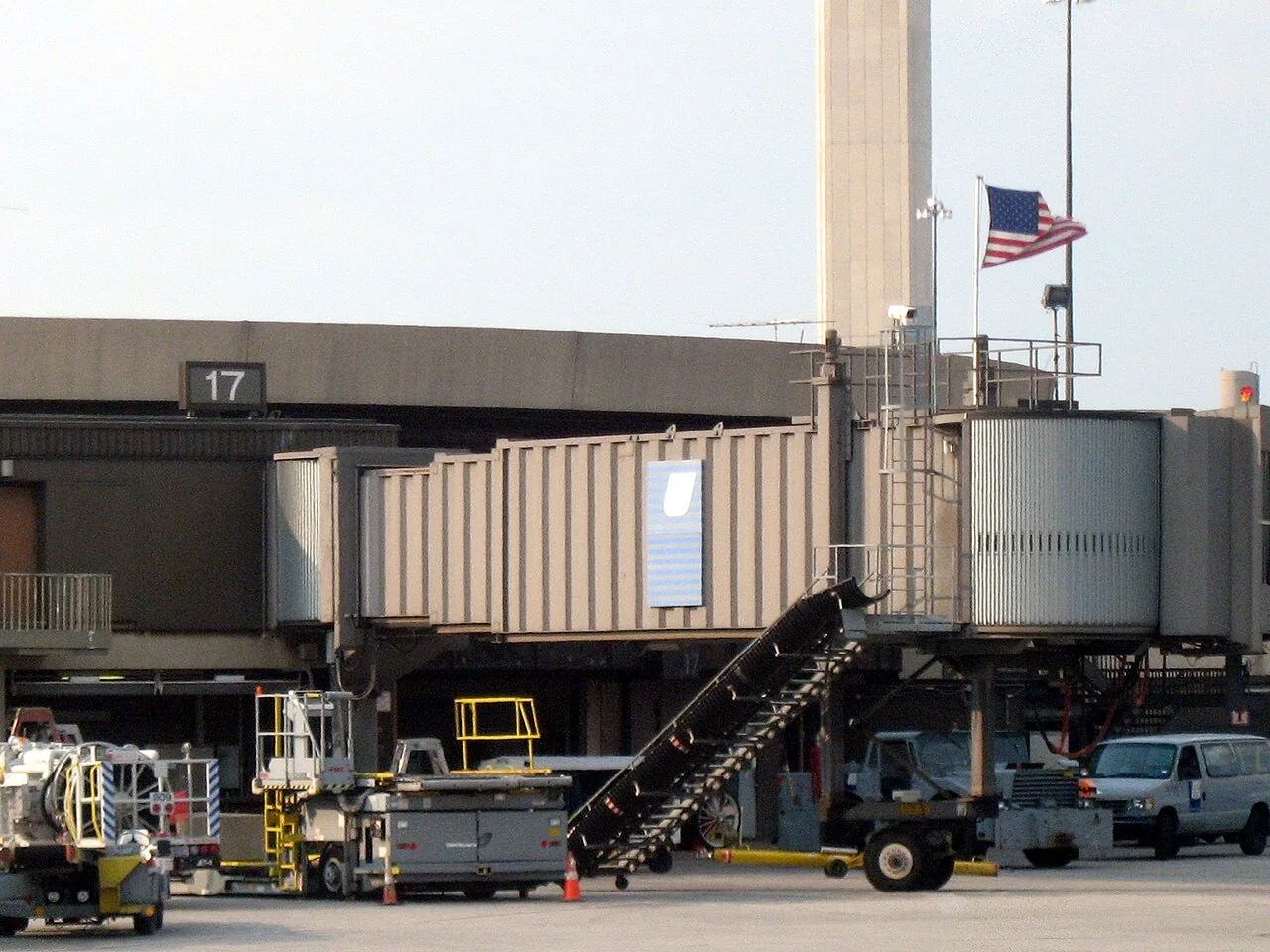 An American flag flies over Gate 17 of Terminal A at Newark Liberty International Airport. On September 11, 2001, United Airlines Flight 93 pushed back from the gate at 8:01 am, headed for San Francisco. Passengers learn