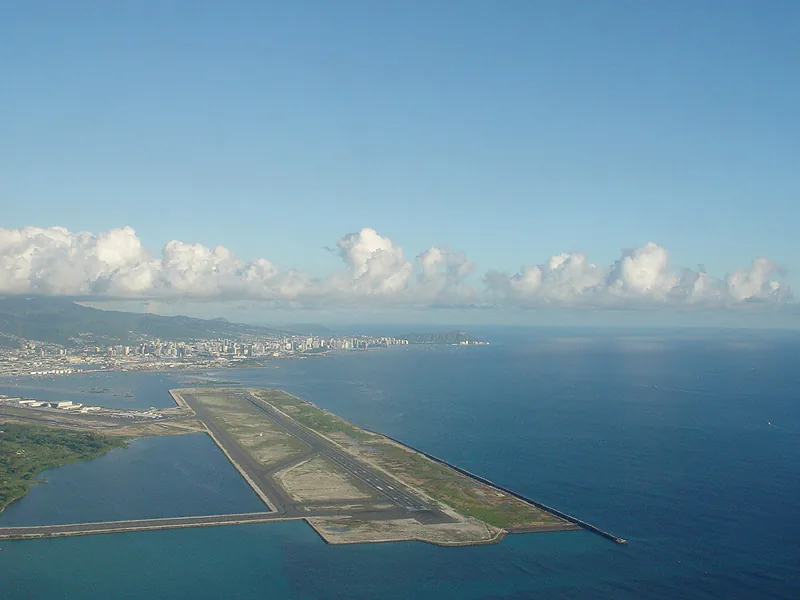 Photo of the Reef Runway (08R/26L) at Honolulu International Airport in Hawaii.