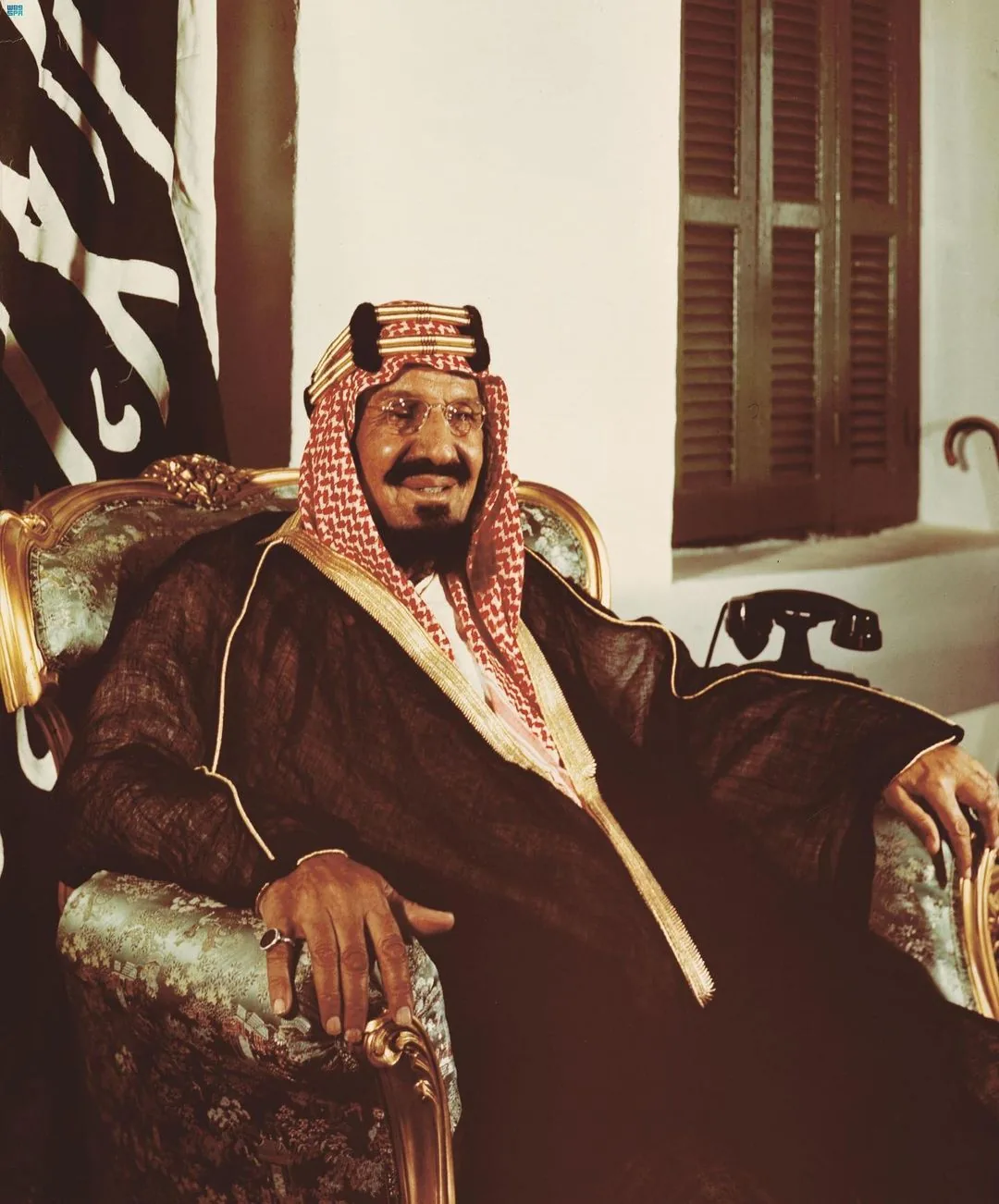 The official portrait of King Abdulaziz, the founder of the Kingdom of Saudi Arabia.