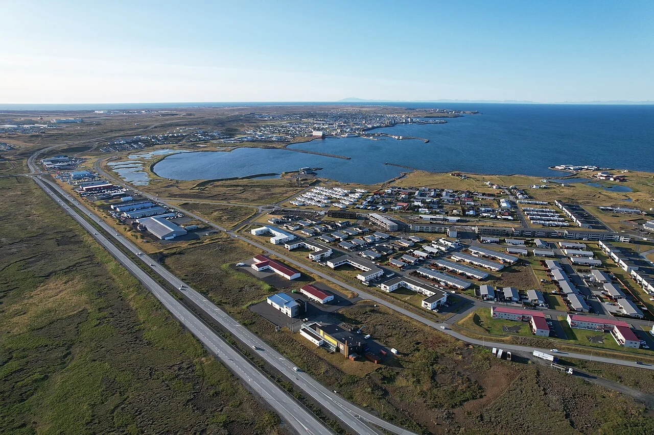 Town of Reykjanesbær shot with a drone