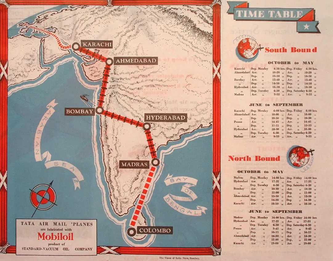 Tata Sons' Airline Timetable Image, Summer 1935 (interior)