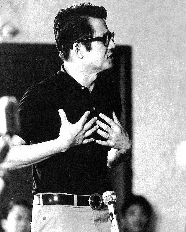 Benigno Aquino Jr. delivering a speech during his trial to the Military Commission No. 2 in 1973.