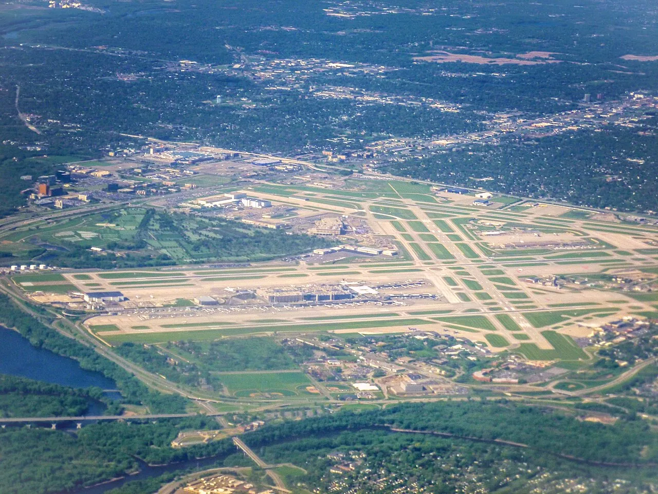 Aerial view of Minneapolis–Saint Paul International Airport taken in May 2012