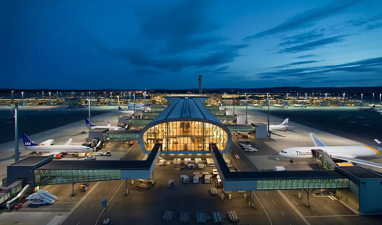 View of Oslo Airport at dusk