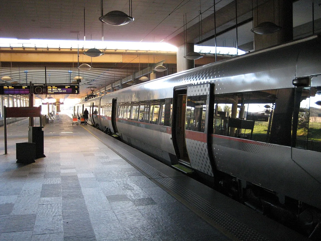 Flytoget (Airport Express Train) at Oslo Airport Station, Ullensaker, Norway. Train is type 71.