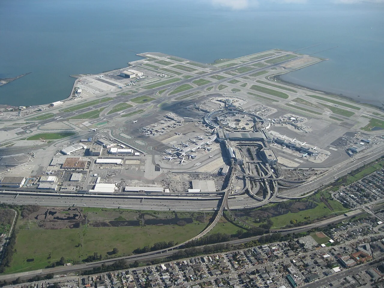 Aerial view of San Francisco International Airport.