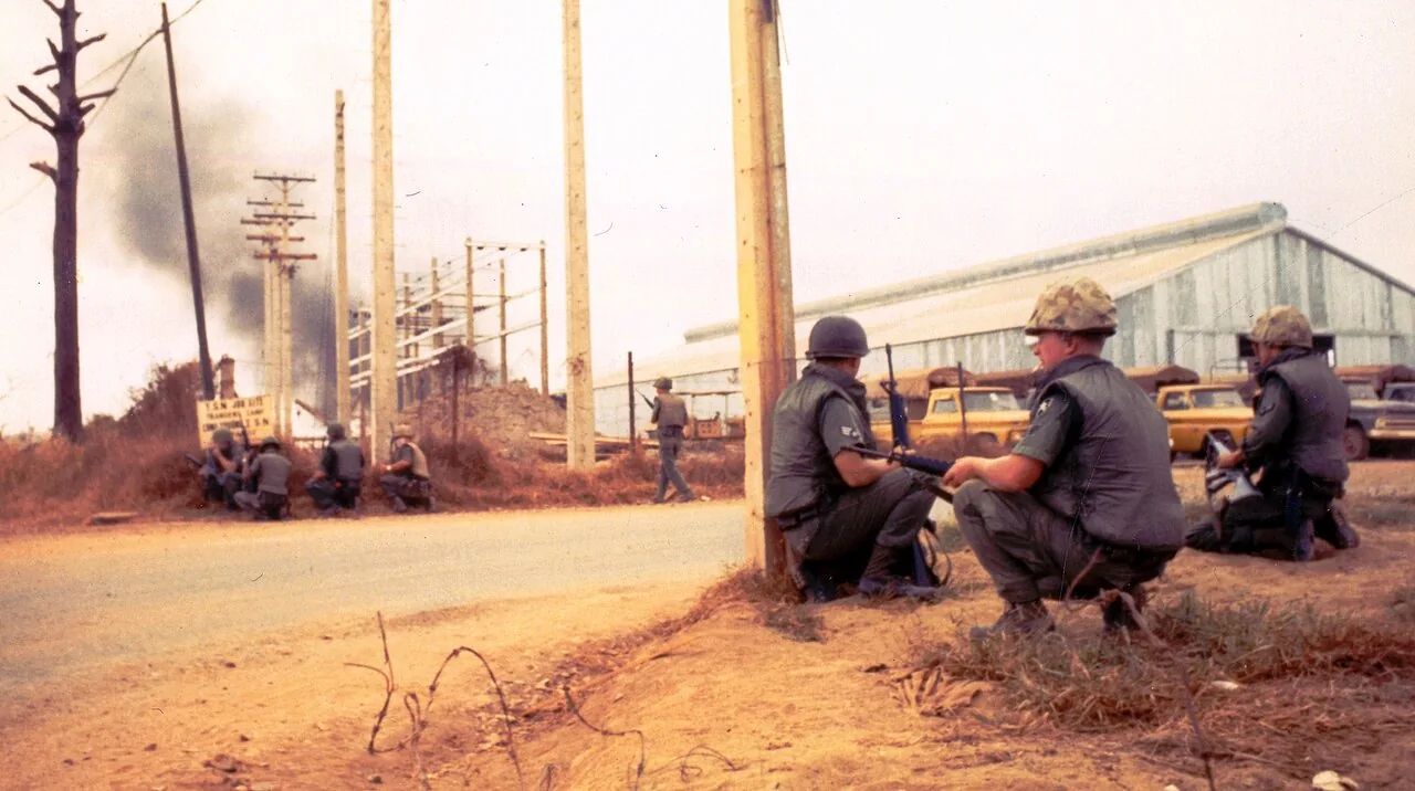 U.S. Air Force Security Police in combat at Tan Son Nhut during the Tet Offensive in 1968. Enemy troops had breached the perimeter and made it onto the runway. After intense fighting that lasted through the night, the Se