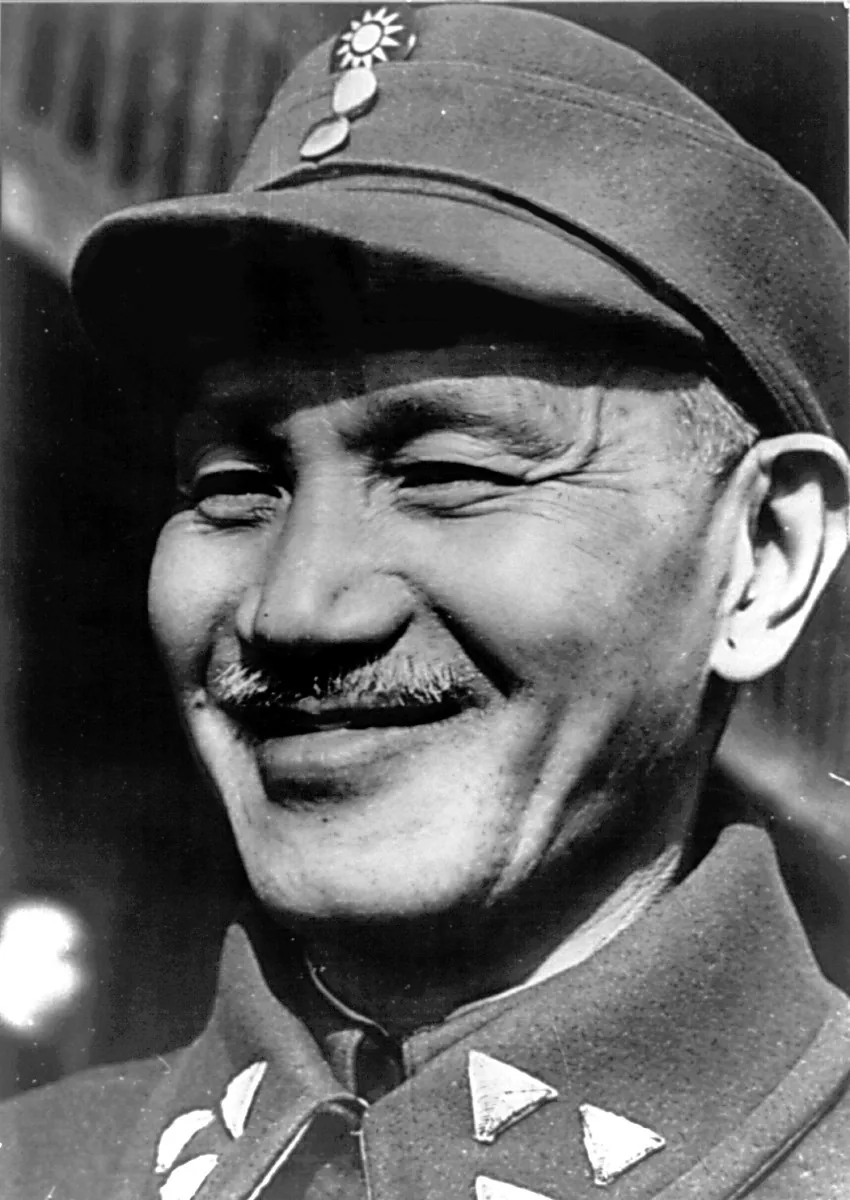 Chiang Kai-shek (蔣介石) Photograph. 1945 March. (Taken during visit to Army Air Force base.)