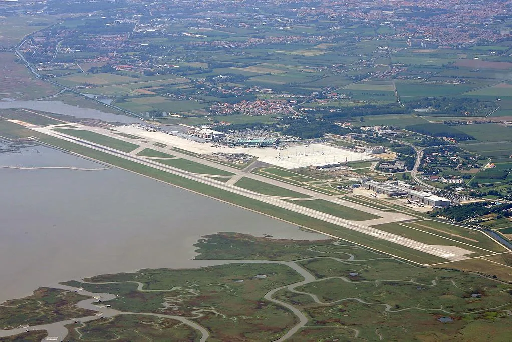 Marco Polo Airport in Venice, Italy. Photograph taken in 2008 from an Air Europa plane.