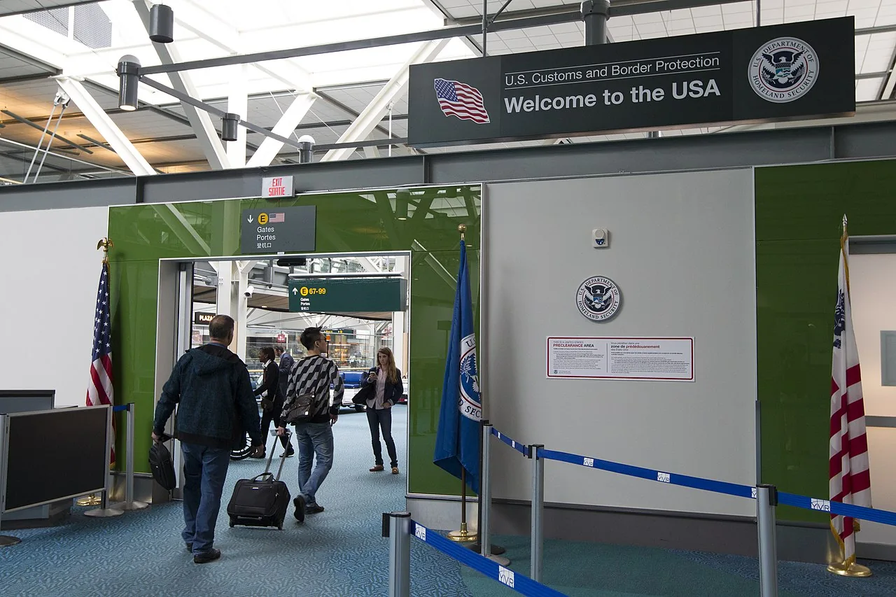 Vancouver, Canada - U.S. Customs and Border Protection (CBP) preclearance operations at Vancouver International Airport. Passengers depart the processing area and enter the Downstream area where they can purchase duty fr