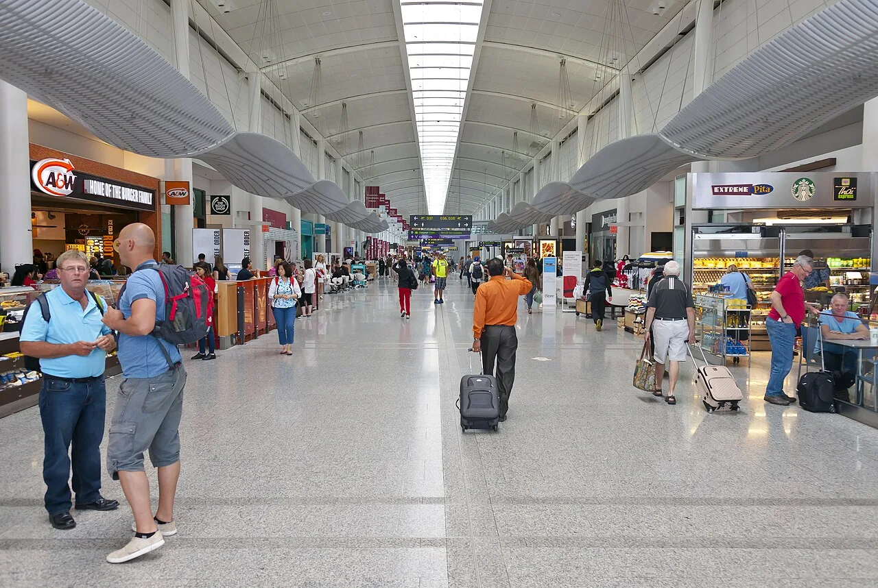 Looking down the gate areas at Terminal 1 of Toronto Pearson International Airport